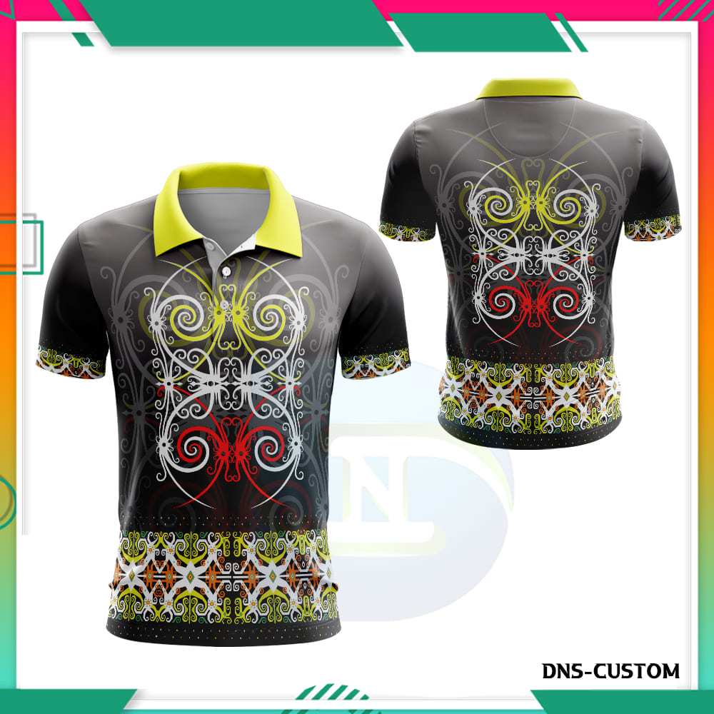 Baju Kaos Pria Motif Batik Dayak /Jersey Batik Dayak Kalimantan Printing