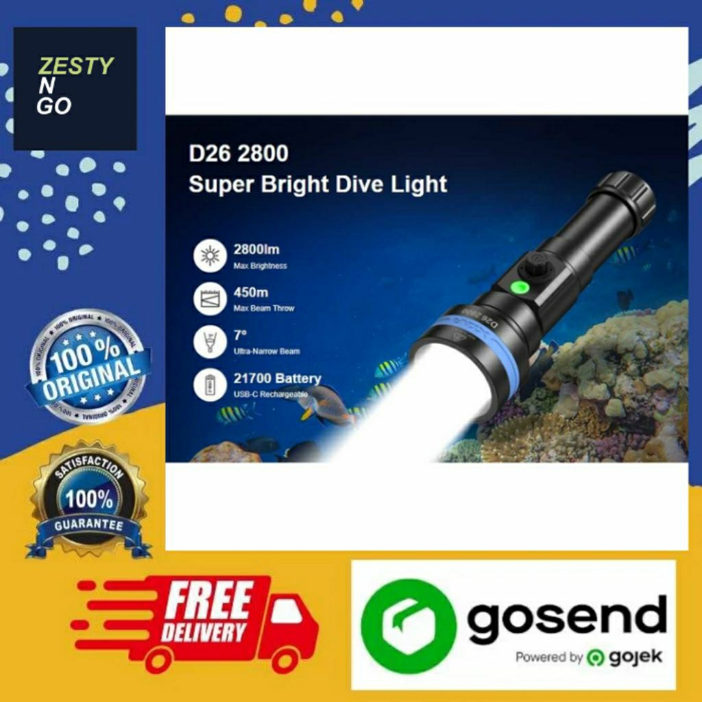 XTAR Senter Selam Diving Flashlight LED High Beam IPX8 2800 Lumens - D26 2800
