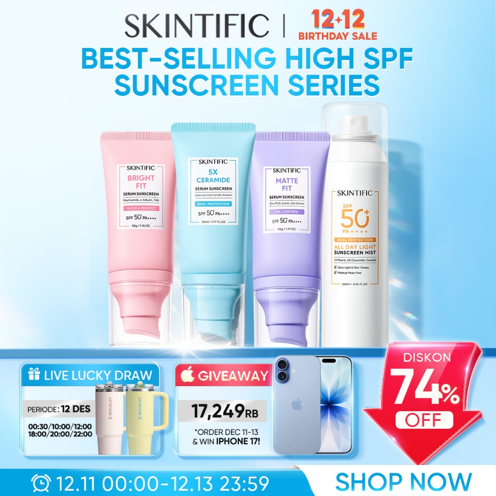 SKINTIFIC UV Shield SPF50+ Sunscreen Wajah PA++++|Acne Oil Control Matte Fit/ Bright Fit/5X Ceramide