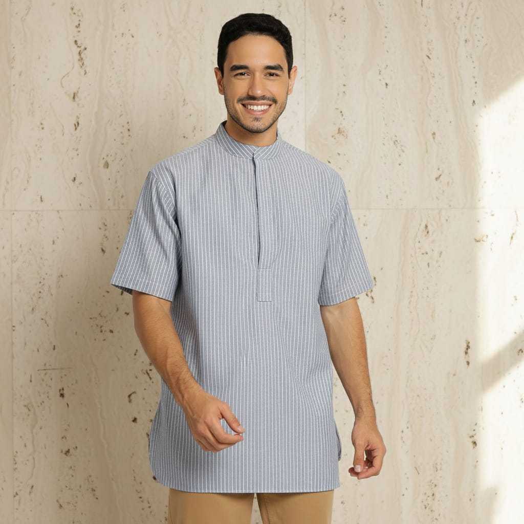 Emikoawa -  Ankara Salur Baju Koko Pria Lengan Pendek Toraformen