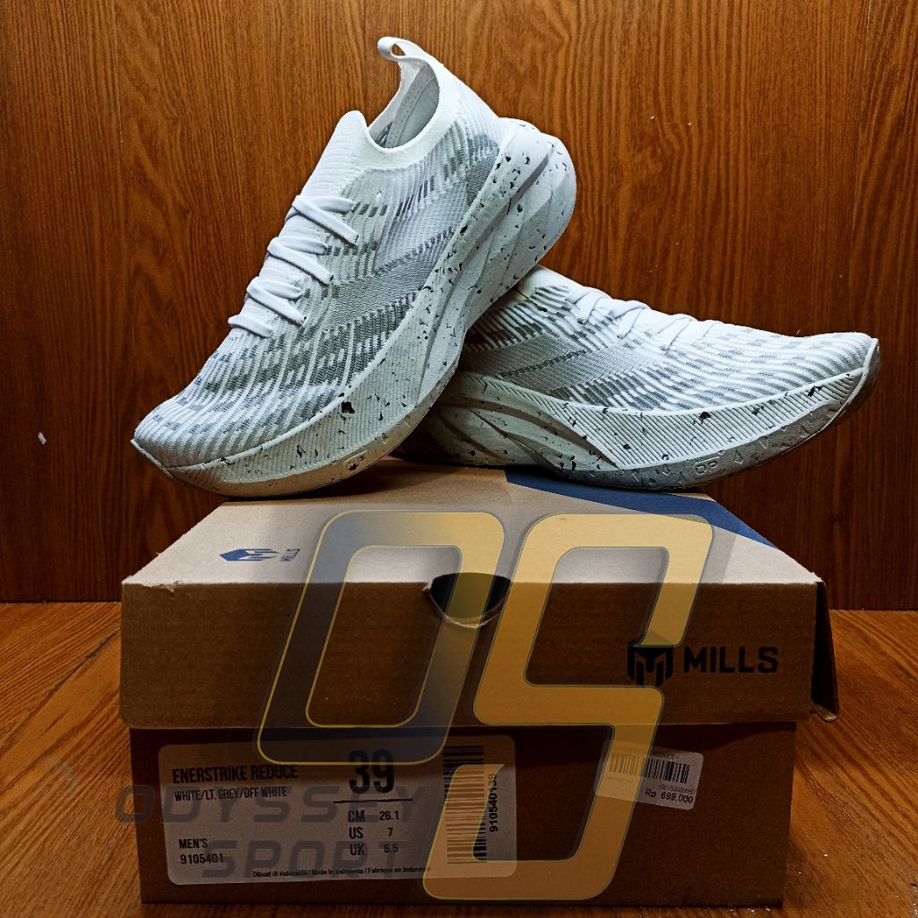 Sepatu Running MILLS ENERSTRIKE REDUCE (White/Light Grey/Of.white) 100% ORIGINAL