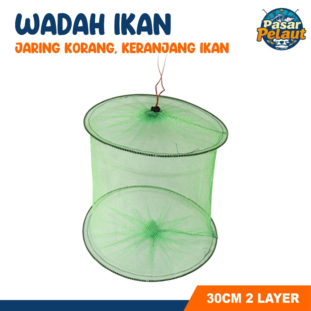 PASAR PELAUT Jaring Korang Wadah ikan 2 Layer tempat Ikan bubu bulat Perangkap Ikan Jebakan