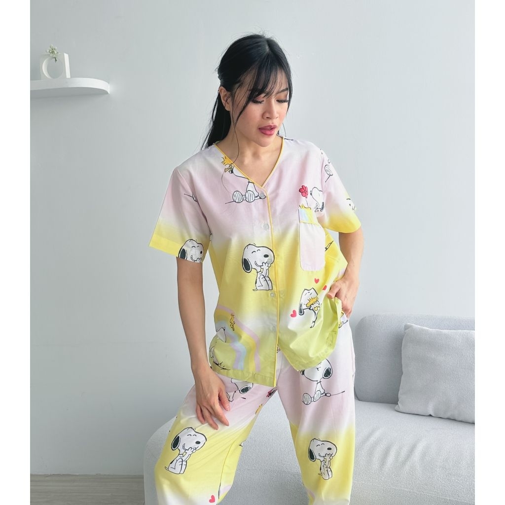Pajamas Longpants Set / Piyama Celana Panjang Set - RAINBOW SNOOPY (tanpa kerah)