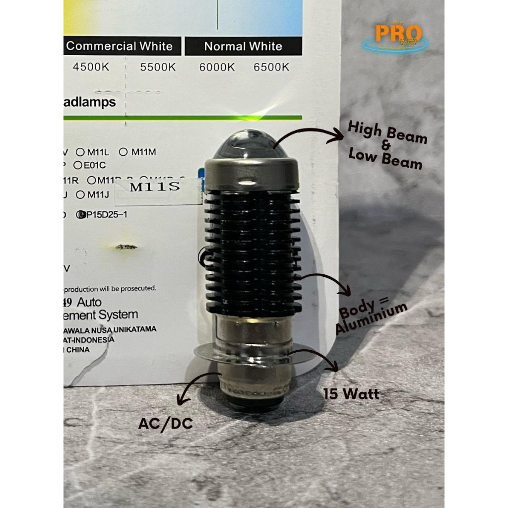 Lampu RTD Rayton H6 M11S Lampu LED Utama / Lampu Depan LED Motor 15 Watt AC/DC