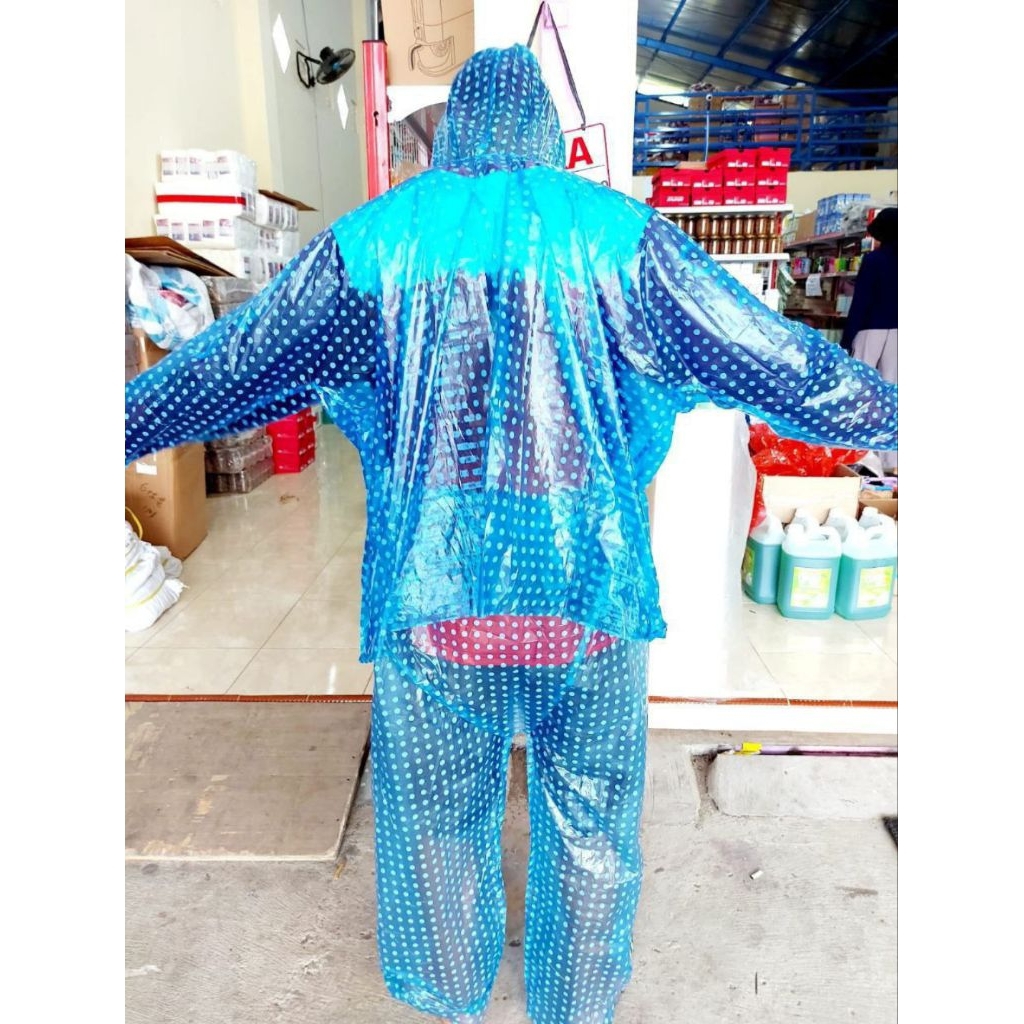 Mantol Plastik Setelan Motif Polkadot / Jas Hujan Setelan Motif Polkadot