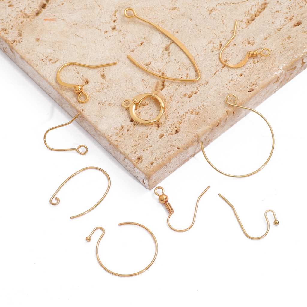 10-20 Buah Komponen Anting Berlapis Emas 18K (Kait Twist, Hook, dan Kawat) untuk Finding Perhiasan D