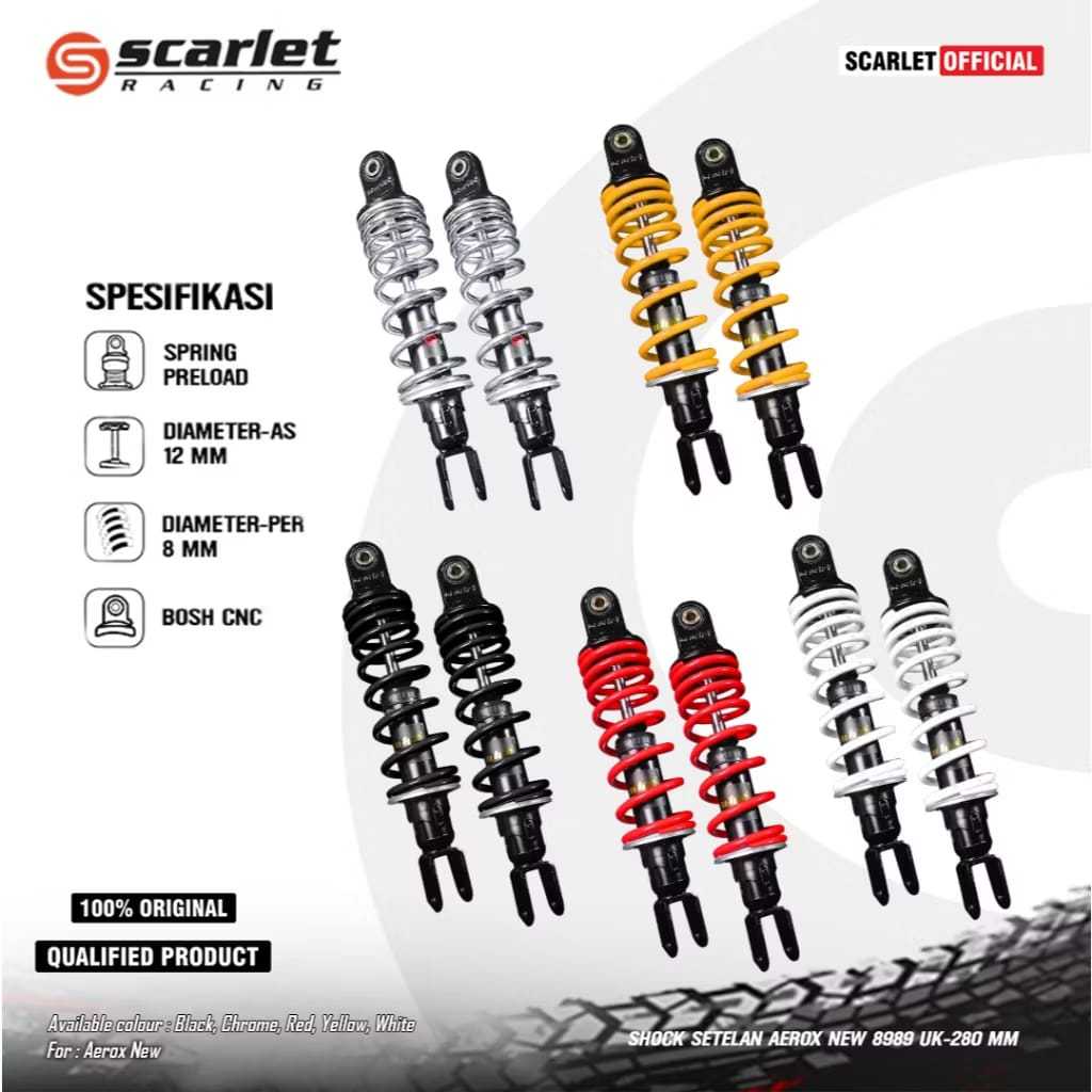 SHOCK BELAKANG AEROX NEW 8989 280 MM SCARLET RACING