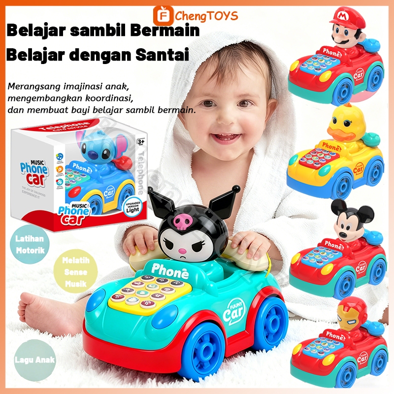 Fchengtoys Mainan Edukasi Anak Musik Telepon Mobil 12 Kunci Phone Car Music Toy Lucu Kartun Mobil