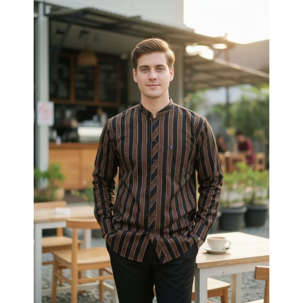 Asakhi - Kemeja Koko Lurik - M L XL XXL XXXL - Fashion Muslim - Pakaian Muslim Pria - Atasan