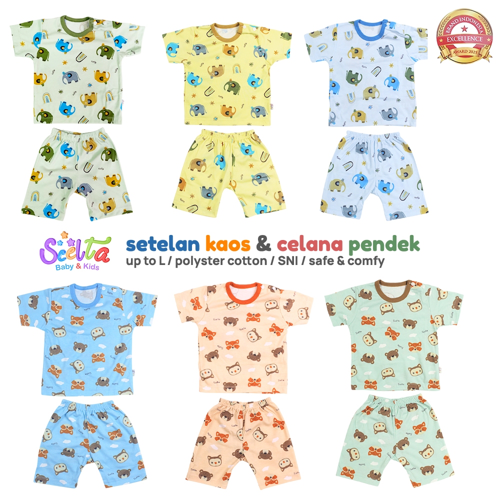Scelta Baby - Setelan Baju Lengan Pendek Dan Celana Pendek Unisex Size M & L STL SC 348 PD