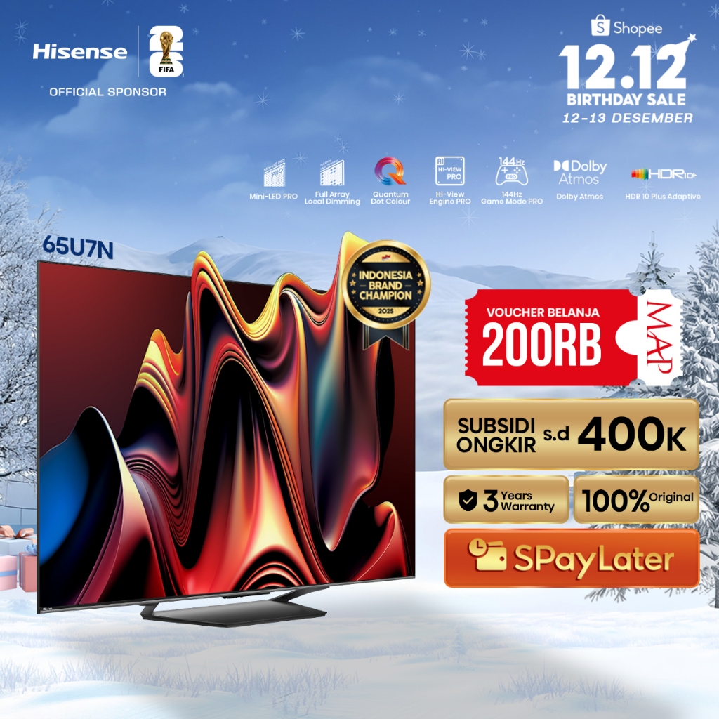 Hisense TV 65U7N 65 inch MiniLED PRO Full Array Local Dimming Quantum Dot Colour Hi View Engine PRO 