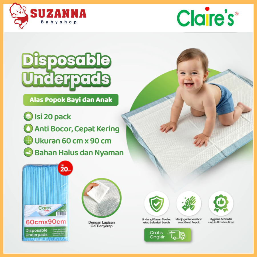 Claire's Perlak Organik Bayi Alas Tatakan ompol | Underpad bayi perlak ompol seukuran popok isi 20
