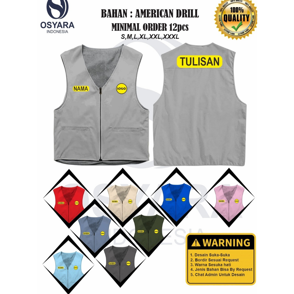 Rompi Vest Custom Bordir Rompi Tactical Lapangan Rompi Kerja Rompi Seragaman Custom Bordir