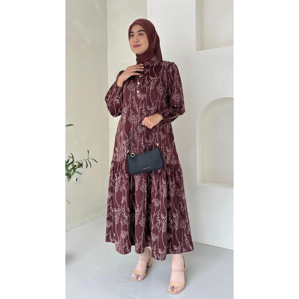 MIDI DRESS ALMEERA SILK / BAJU WANITA MUSLIM/ WARNA DIABI ADIBA/ GROSIR TANAH ABANG