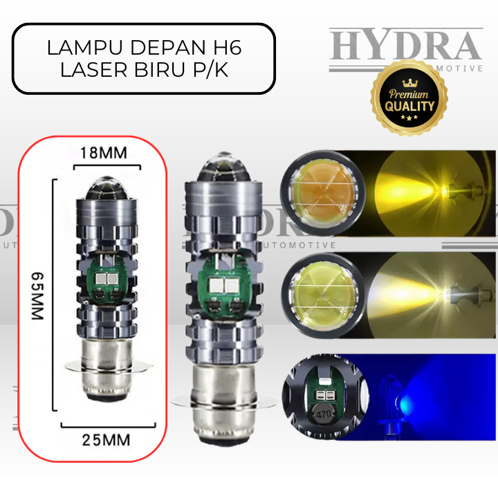 LAMPU UTAMA LED H6 LASER HIGH LOW SENJA BIRU PREMIUM / BOHLAM DEPAN LED H6 MOTOR LASER PUTIH KUNING