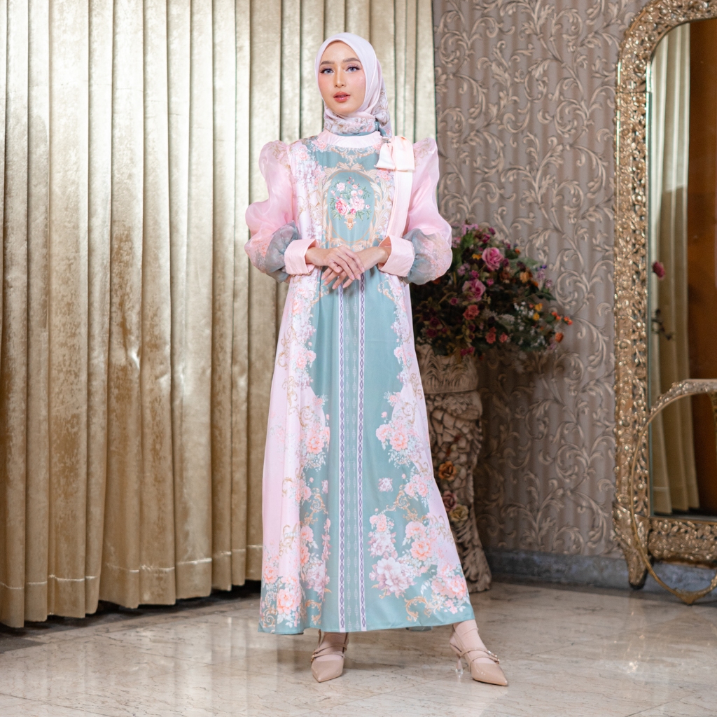 LALITA DRESS MOTIF SET HIJAB - BAHAN SHAKILLA ORGANZA