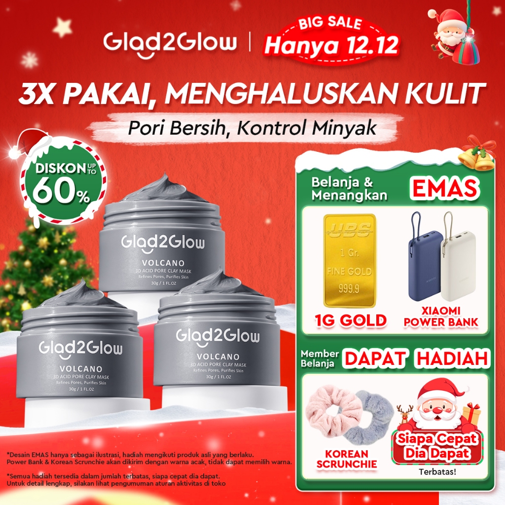 Glad2Glow Volcano 3D Acid Pore Clay Mask Masker Wajah Masker Glad2Glow Masker Komedo Dan Pori Pori W