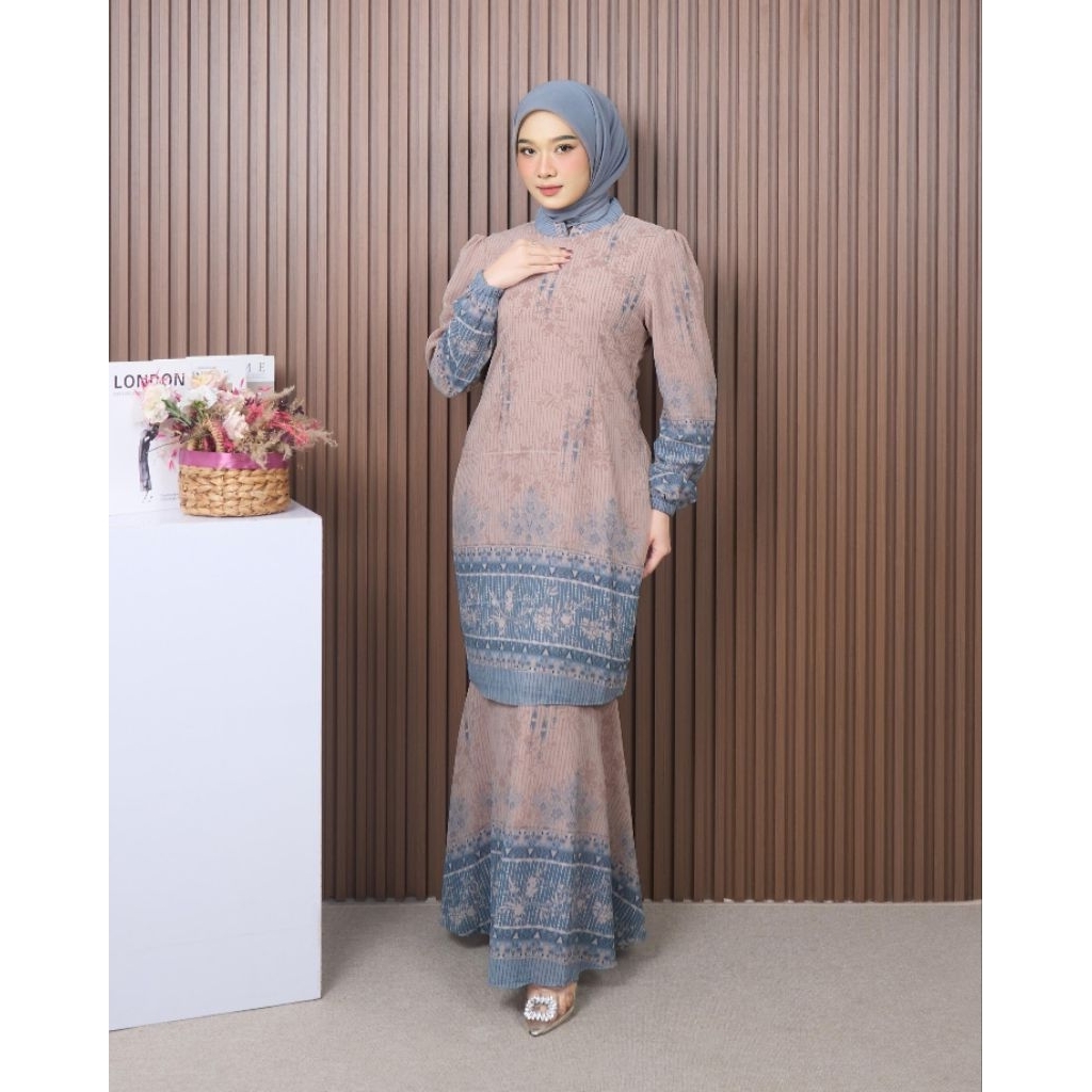 FAMYS - SETELAN ROK DUYUNG MELAYU CERUTY MOTIF PREMIUM NAMIYA SET KURUNG MALAY WANITA DEWASA MOM 019