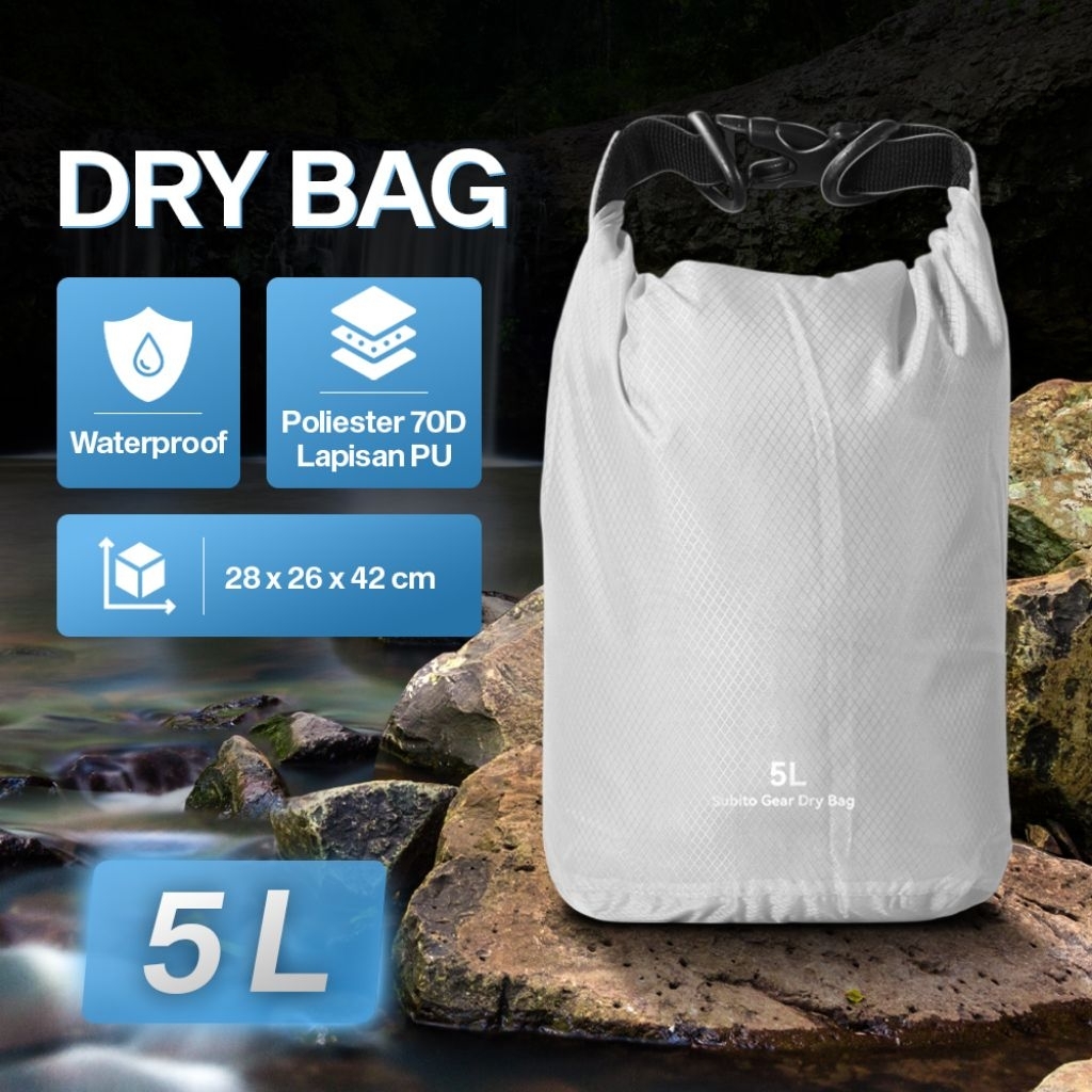 Dry Bag Waterproof Tas Tahan Air Poliester 70D 5L