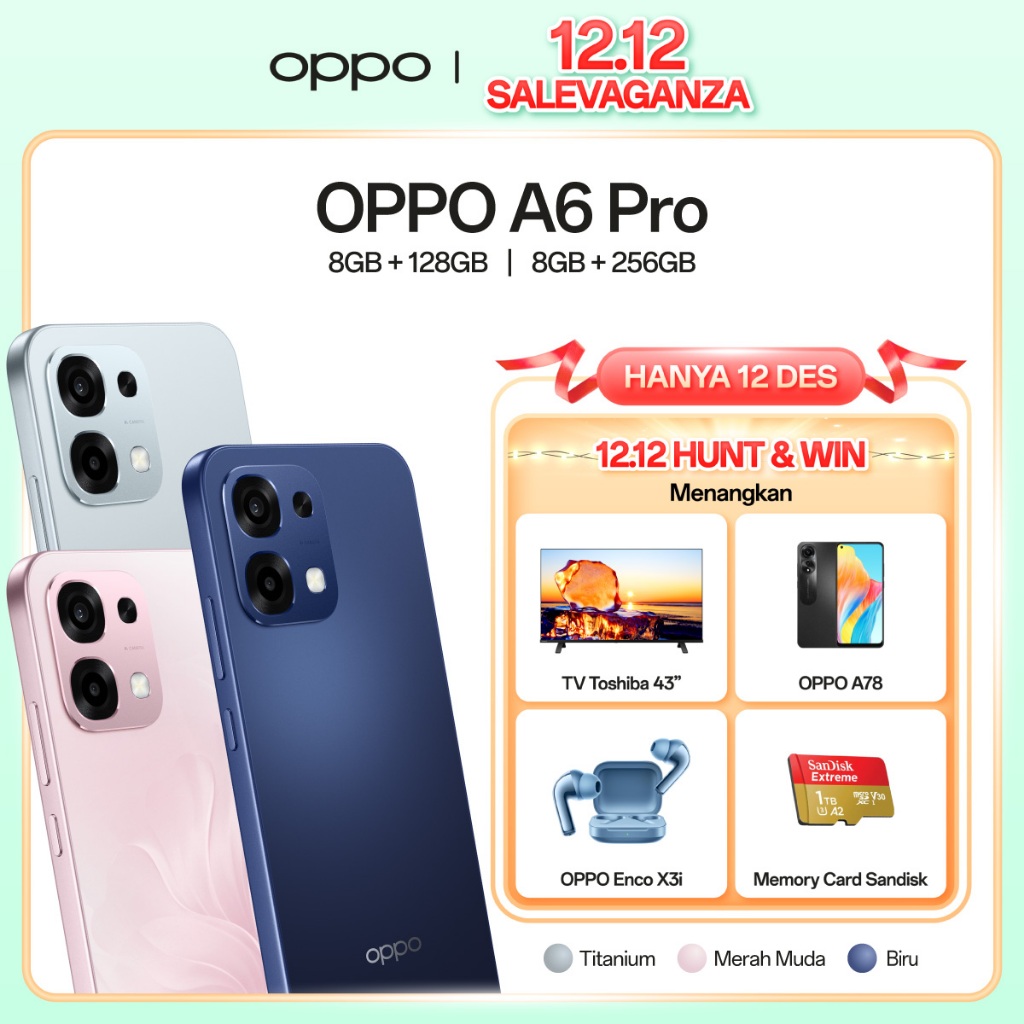 [NEW] OPPO A6 Pro 8GB+128/256GB [AMOLED Ultra Cerah 120Hz, 7000mAh 80W SUPERVOOC, Sistem VC SuperCoo