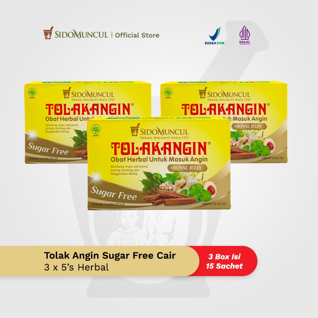 Tolak Angin Bebas Gula Cair Herbal  3 Box Isi 15 Sachet - Masuk Angin