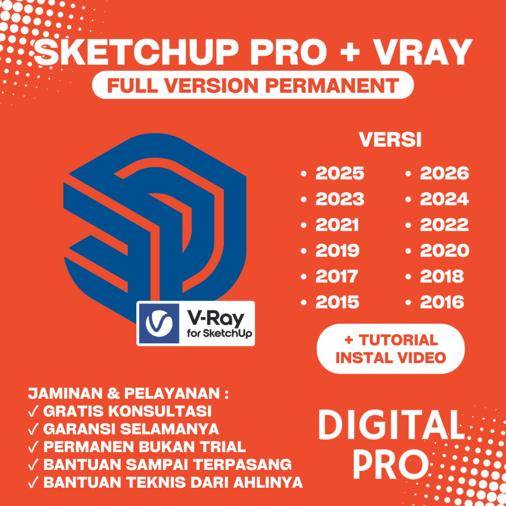 SKETCHUP PRO 2024 2023 2022 2021 2020 2019 2018 2017 2016 2015  + VRAY PERMANEN WIN