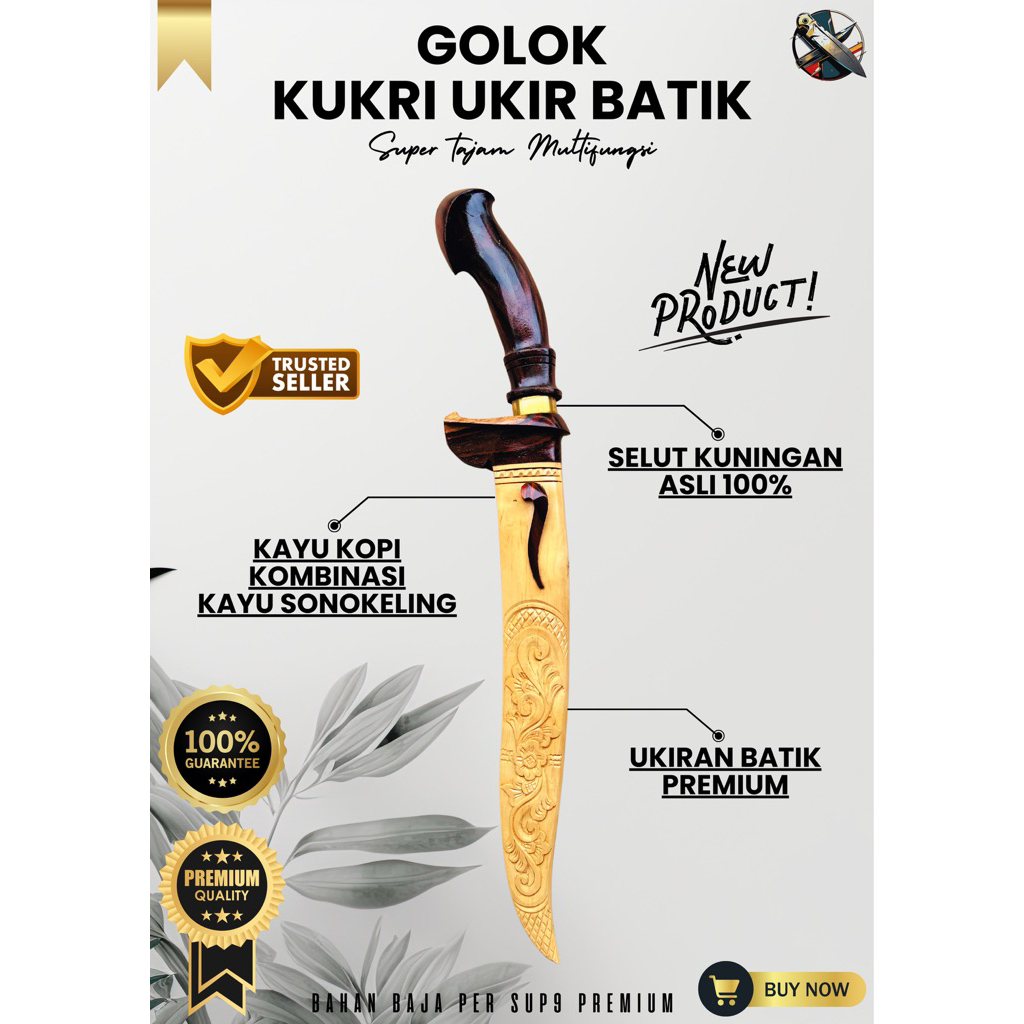 [BILAH_PISAU] GOLOK KEBUN KUKRI UKIR BATIK GOLOK BAJA SUPER TAJAM Bahan Baja Per SUP9 Asli Original