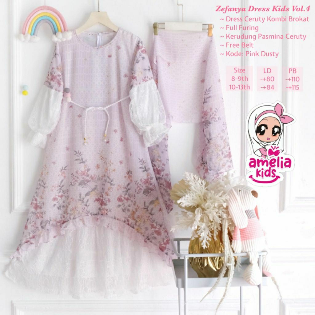 Zefanya dress kids vol.4 gamis ceruty mix brokat anak remaja usia 8-13 tahun