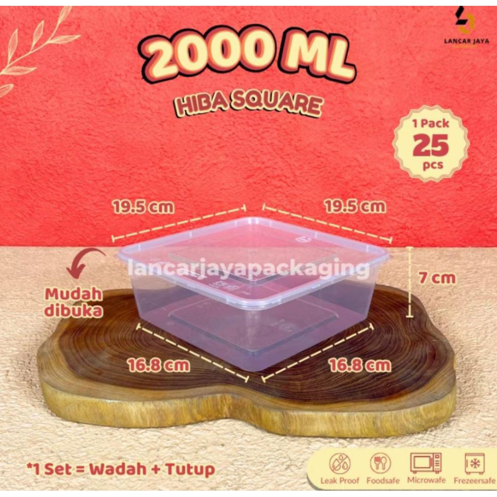 Thinwall Square Kotak Makan Plastik Persegi Wadah Nasi Berkat size  2000