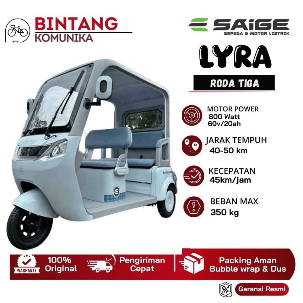 Sepeda Listrik Saige Lyra Roda 3 Power Motor 800Watt Lampu LED Garansi Resmi