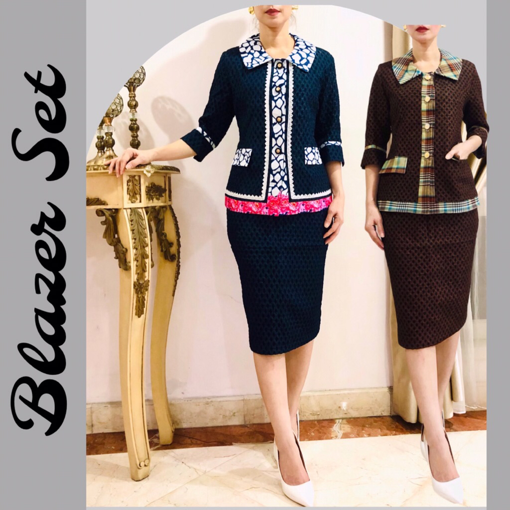 Setelan Blazer Mewah Wanita. Set Blazer Wanita Korean Style. Blazer Wanita Set Rok Motif kotak kotak