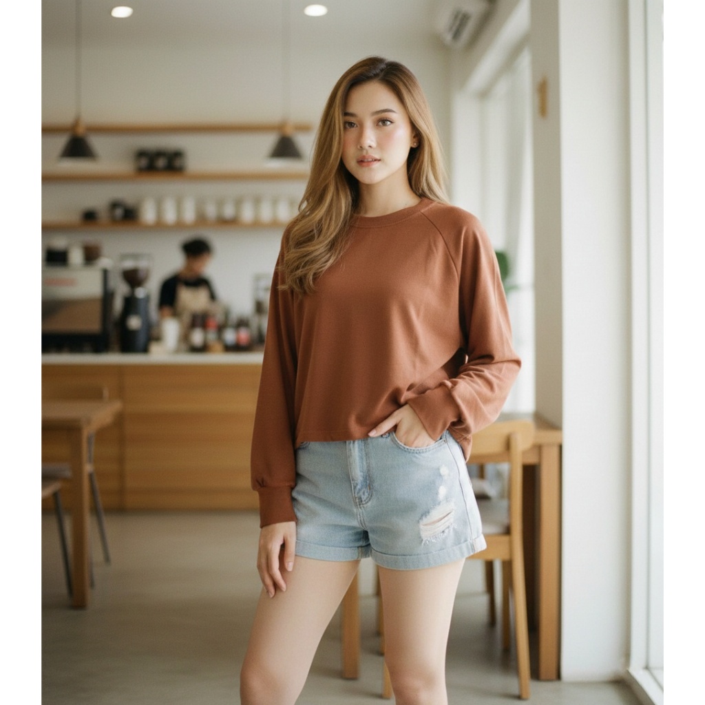 CROP TEE OVERSIZE KAOS POLOS CROP TOP LENGAN PANJANG HIJAB FRIENDLY