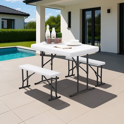 Krisbow Set Meja & Bangku Bench Lipat - Putih