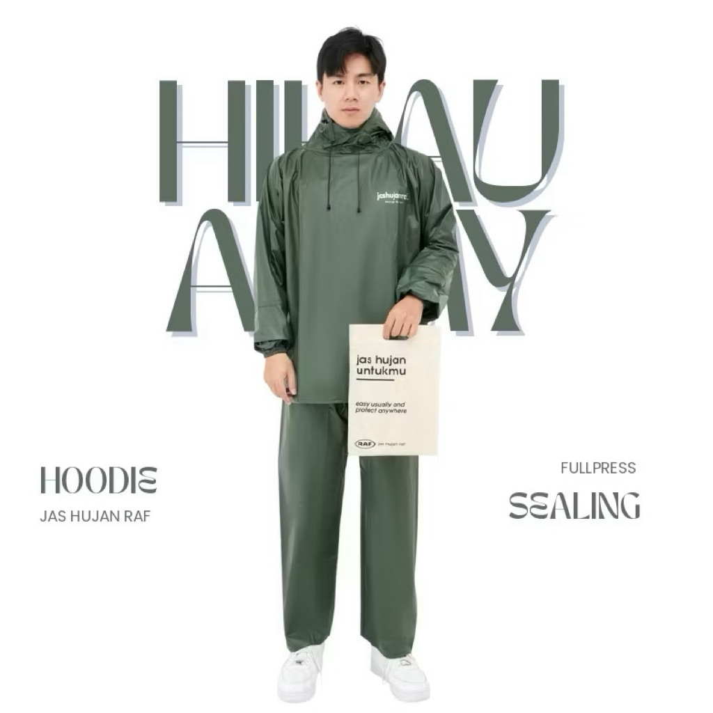 RAF Jas Hujan Hoodie Waterproof Pria Wanita Dewasa PVC Raincoat Anti Rembes