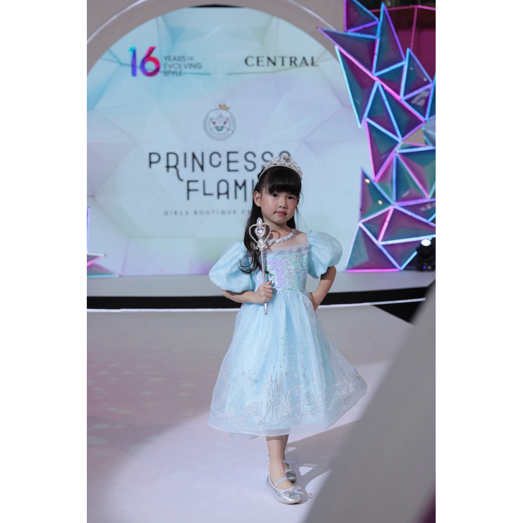 Princessa Flami Dress Anak Karakter Costum Elsa Frozen Cinderella Dress Sparkle Blue K3438