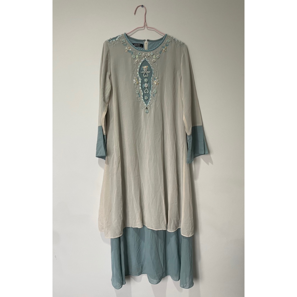 [Ready 2 Pcs] Dress Gamis Longdress Midi Muslim Hijab Lebaran Motif Bordir Payet Wanita Premium Mewa