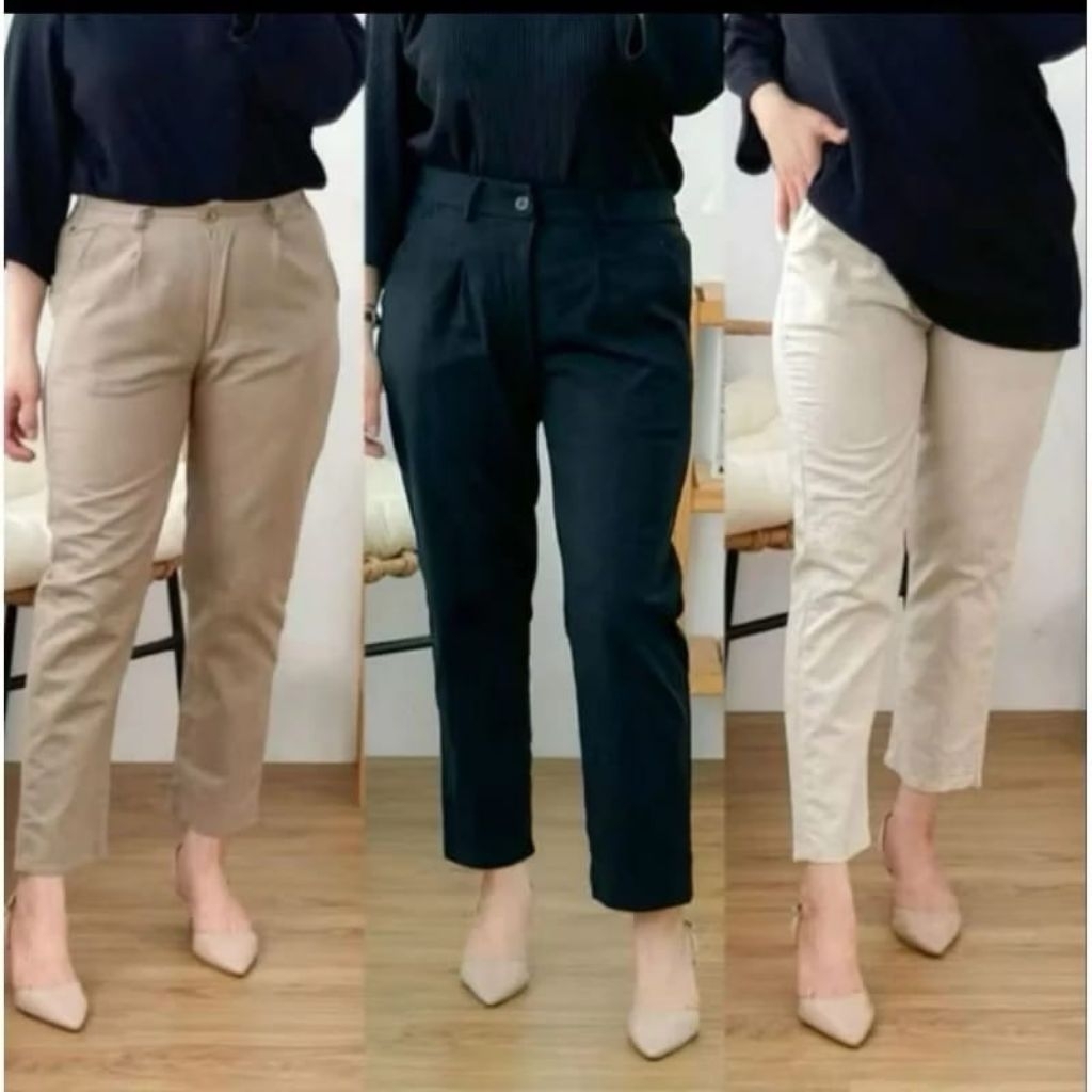CELANA CHINOS PANJANG WANITA BAHAN KATUN TEBAL - Celana angkle pants katun strech