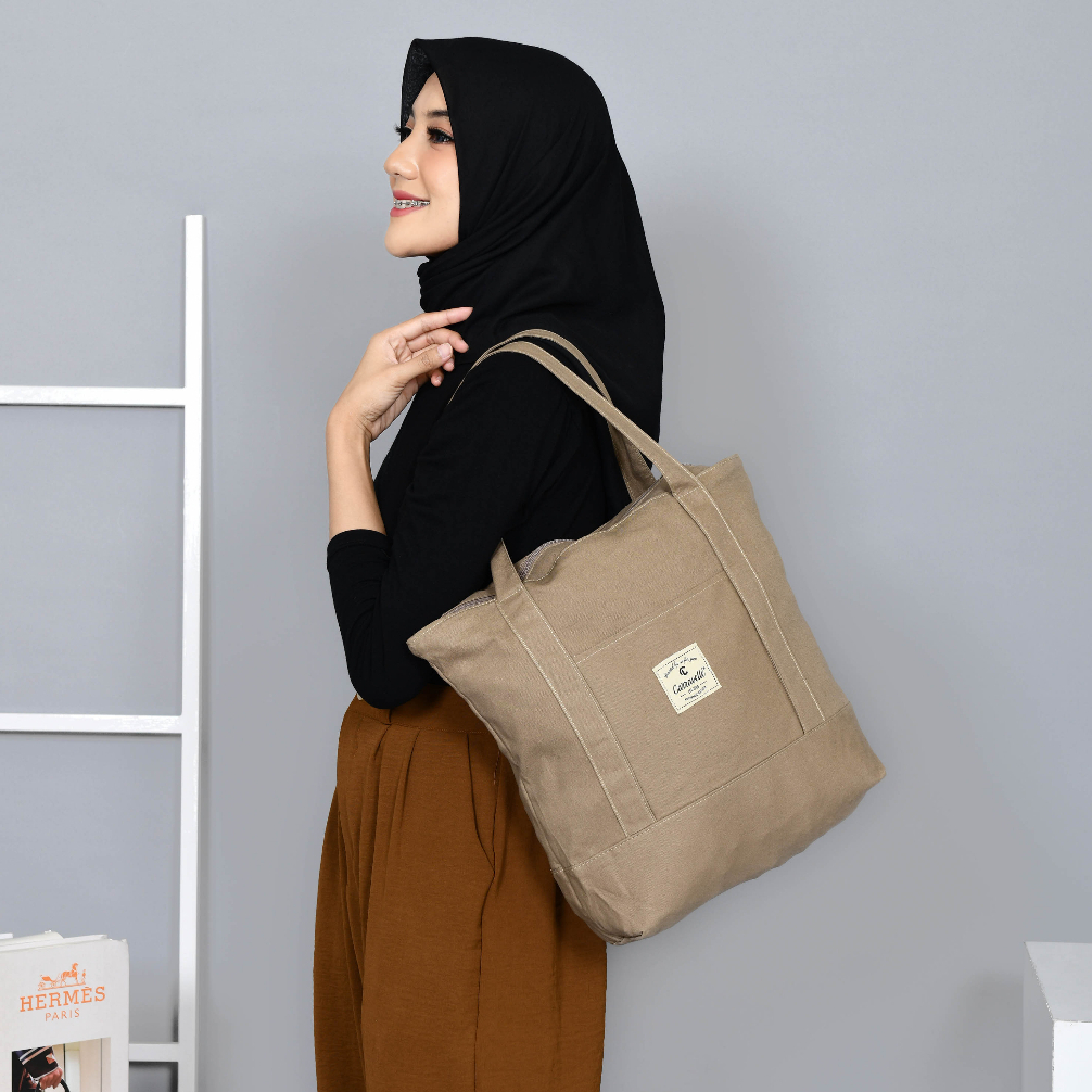 Tas Tote Bag Resleting kuliah Wanita bahan kanvas bisa custom sablon Tas seminar giff souvenir Ultah