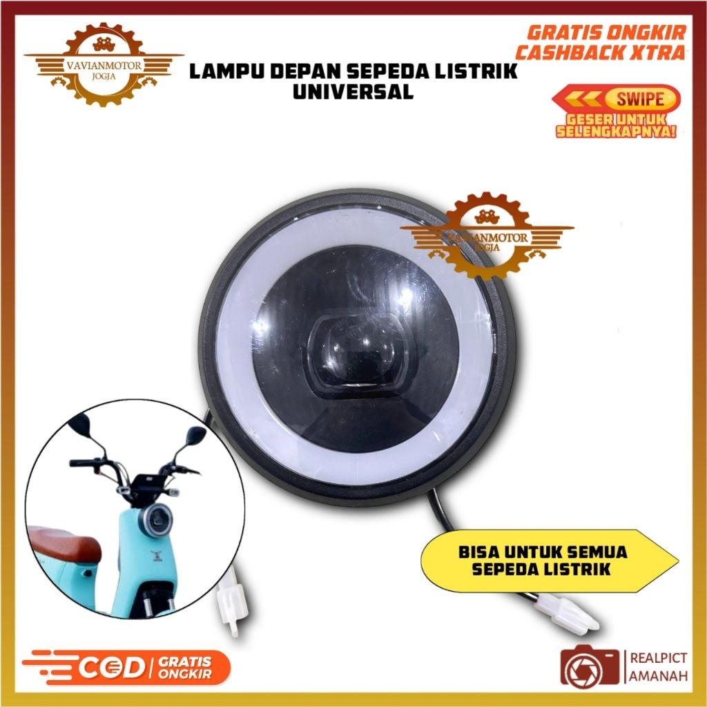 Lampu Depan Sepeda Listrik LED Original | Bisa Untuk Pacific, Exotic, Goda, Selis, Uwinfly | Lampu U