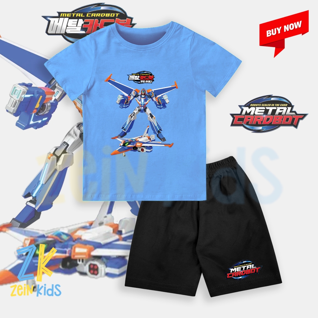 Baju Setelan Anak Metal Cardbot Kartun / Kaos Setelan Anak Gambar Robot Kartun