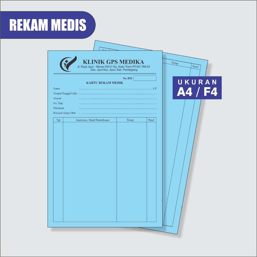 Kartu Rekam Medis uk A4/F4 (isi 100 lbr)