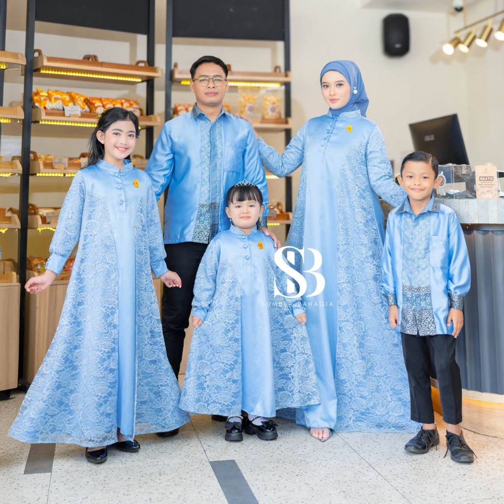Sarimbit keluarga lebaran 2026 baju lebaran ayah ibu anak gamis brokat premium
