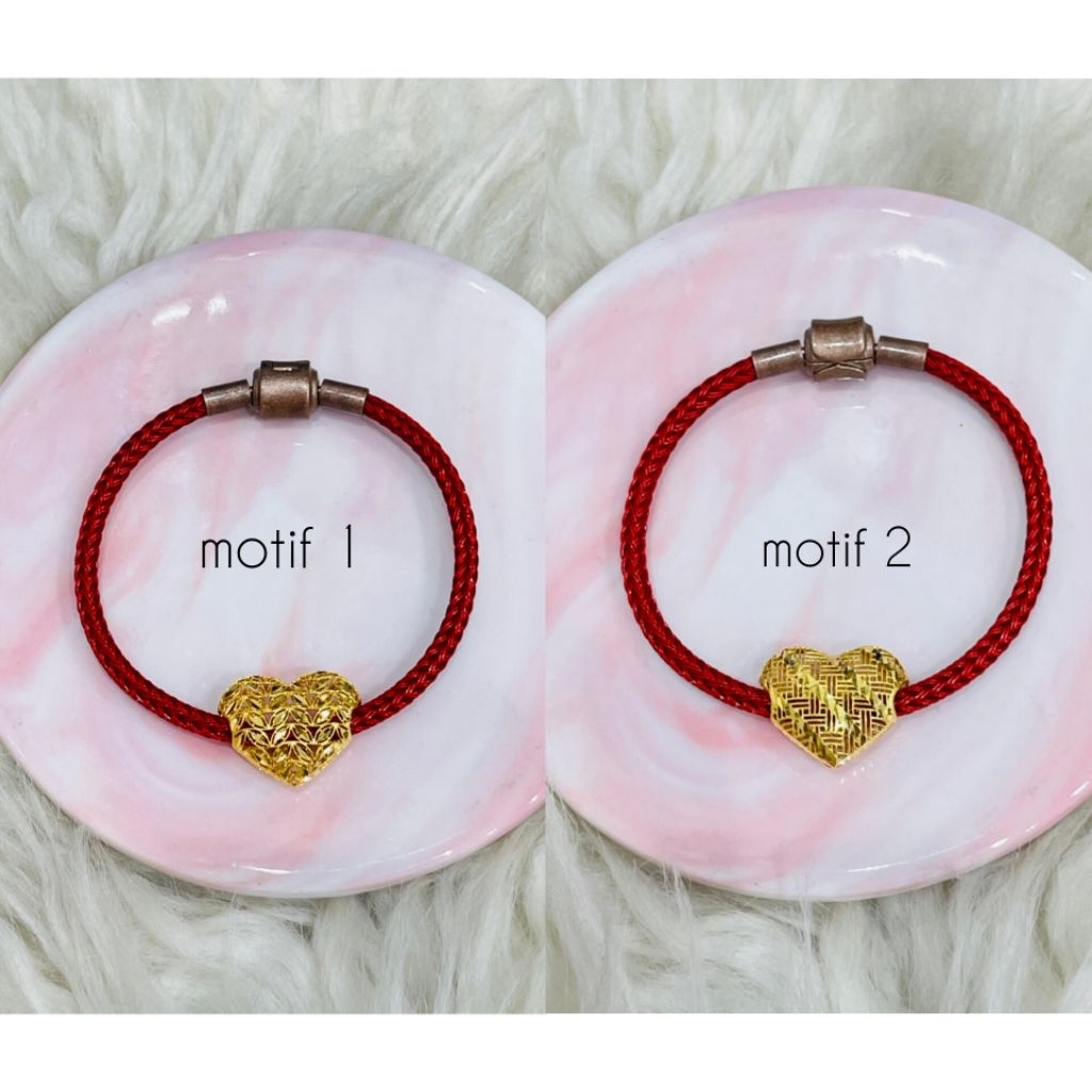 gelang tali with liontin love kerawang daun ulir emas asli kadar 700