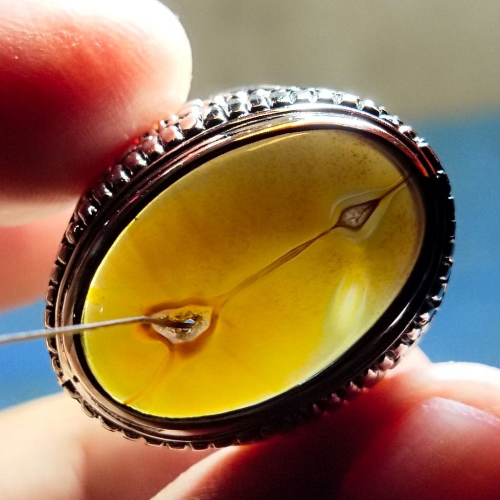 Batu Combong Serambut - Sodo Lanang Panah - Cincin Batu Akik Pamor Rapi Kilap Maksimal