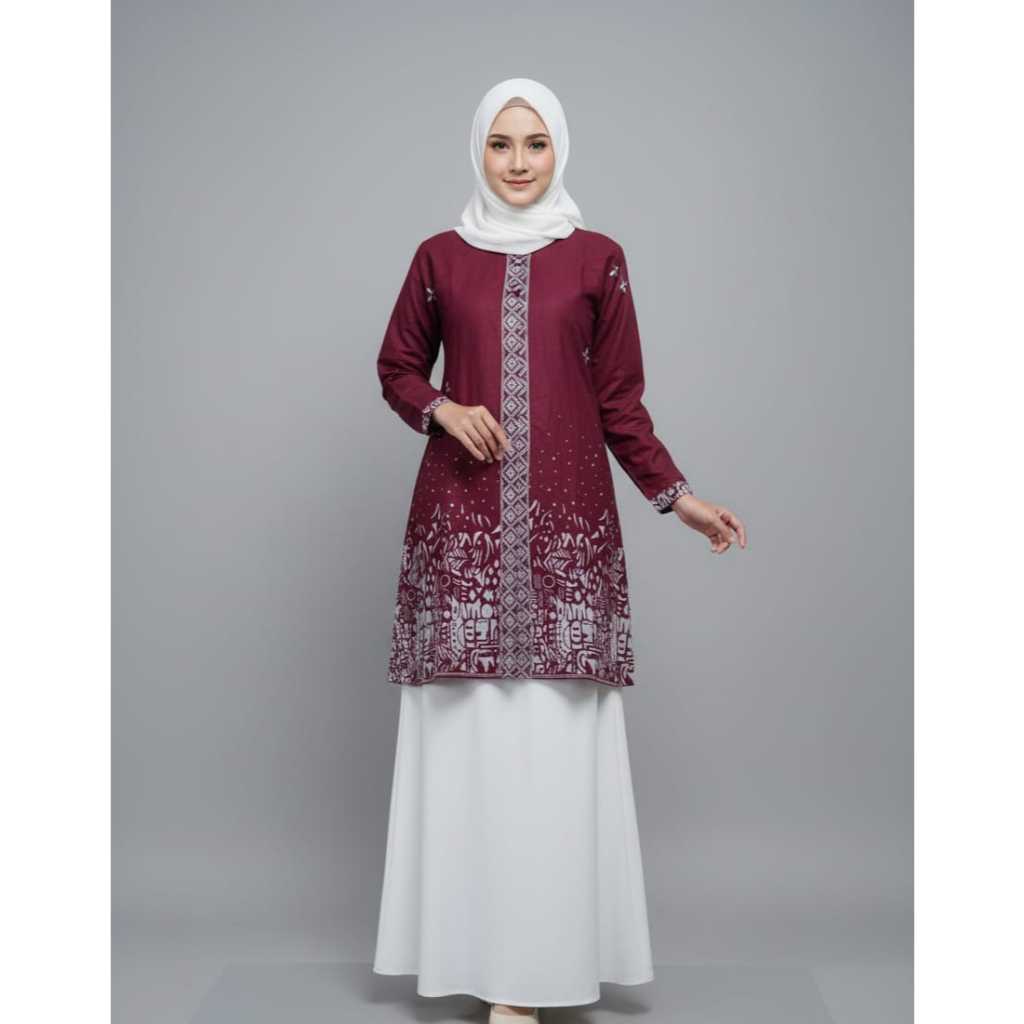 Tunik Batik Lengan Panjang Katun Primisima Batik Solo Wanita Atasan Batik Wanita Motif Elegan Motif