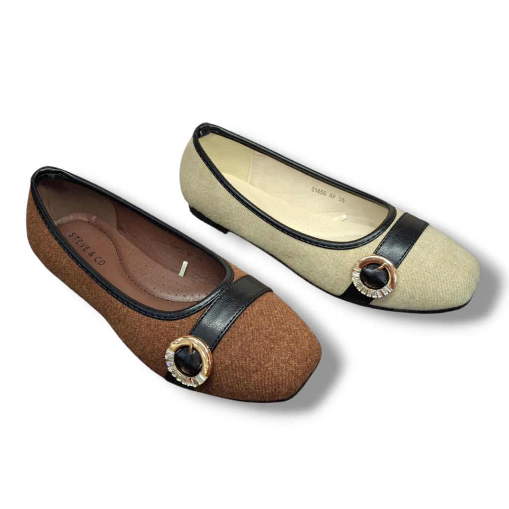Steve & Co S1455 Sepatu flatshoes wanita warna Apricot & Brown