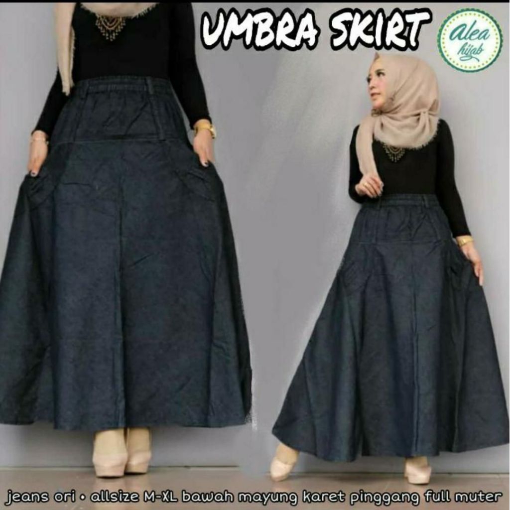 rok payung polos hitam dan biru