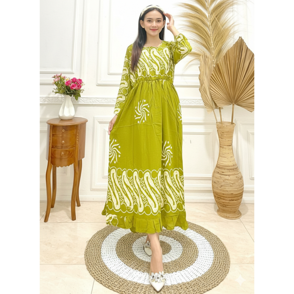 Baju Gamis Batik Pekalongan Motif Nur Jannah Wanita Rayon Adem Busui Kondangan