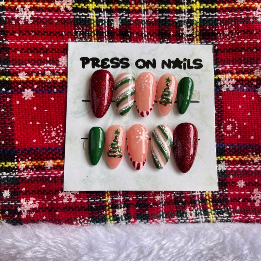 Press On Nails Christmas-Christmas Nails-Fake Nails-Kuku Palsu tema natal