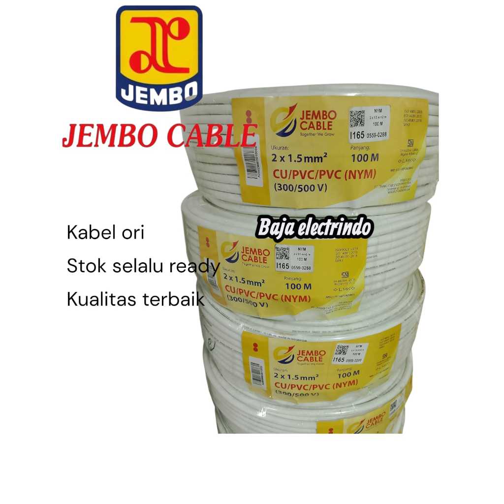 Kabel Listrik NYM 2X1,5mm JEMBO @50m NYM 2X1,5 2x1.5 2x1.5mm merk JEMBO Per 50 Meter